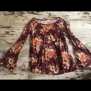 ODDY small top maroon floral bell sleeve